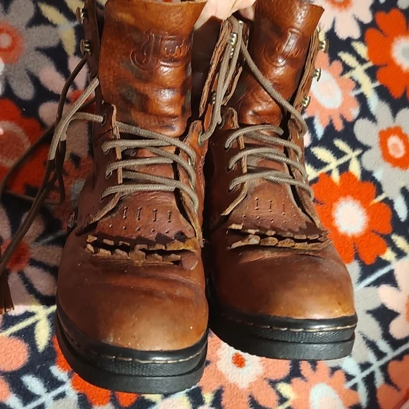 Justin Boots Ladies Tan Leather Lace-Up Boots - Picture 8 of 10